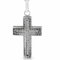 Silver oxized cz pave millgrain cross