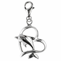 Silver dolphin in open cut heart charm