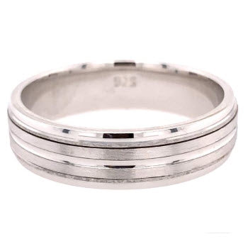 SILVER RHODIUM PLATED FANCY MENS WEDDING BAND