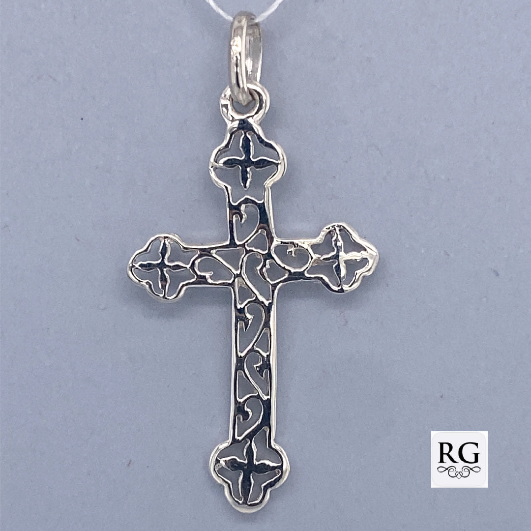 SILVER FILIGREE SCALLOP ENDS CROSS