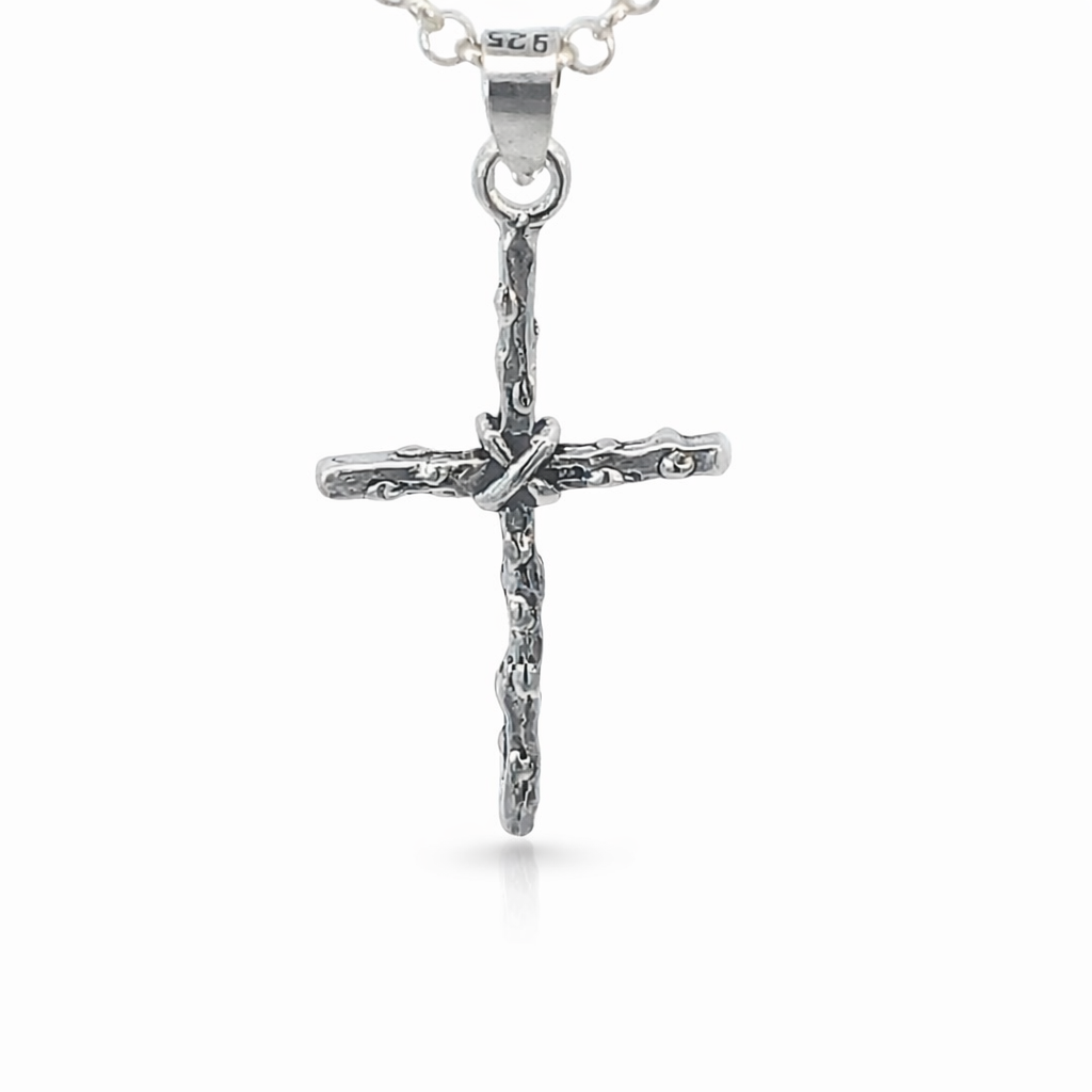 SILVER OXIZED BEADED CRISS CROSS, CROSS