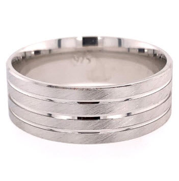 SILVER RHODIUM PLATED FANCY MENS WED BAND