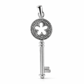 Silver cut out flower millgrain key pendant