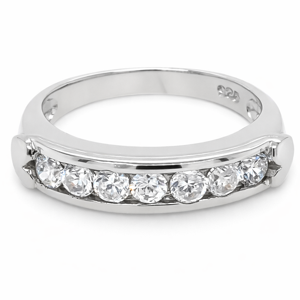 Silver cz pave channel set eternity band