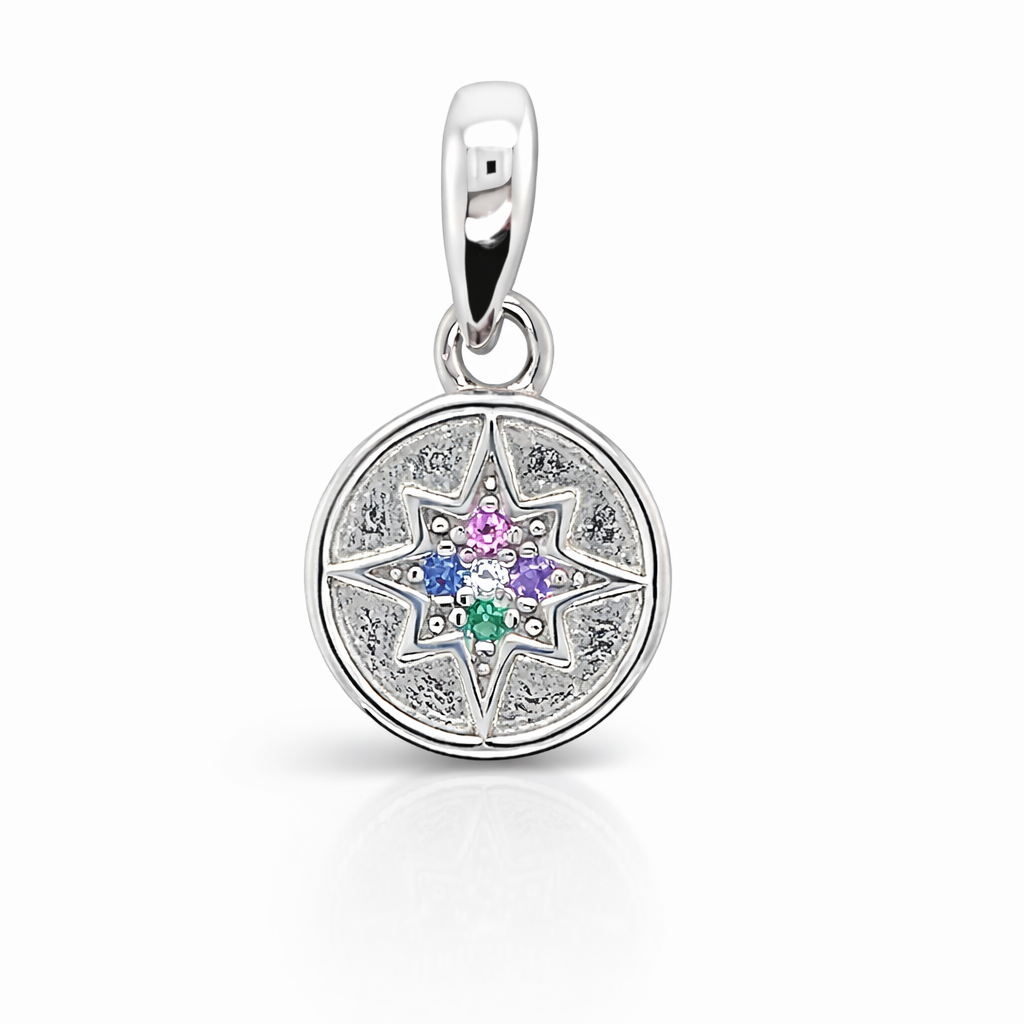 SILVER BETHLEHEM STAR ROUND DISC PENDANT