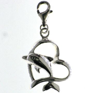 SILVER DOLPHIN IN OPEN CUT HEART CHARM