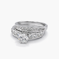 Silver cz pave bezel set wedding set ring