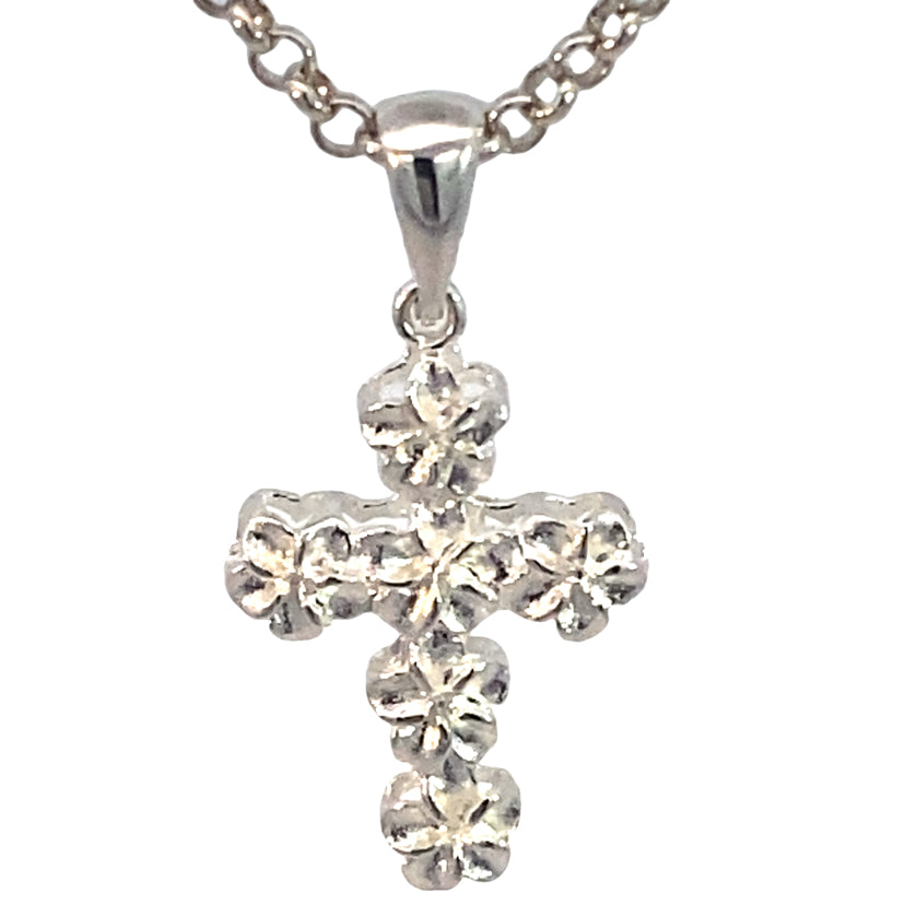 SILVER MATT PLUMERIA FLOWER CROSS