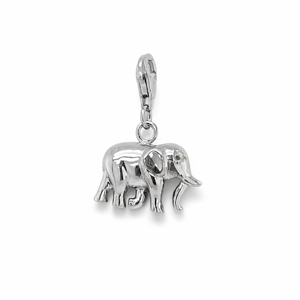 Silver cz hollow elephant charm