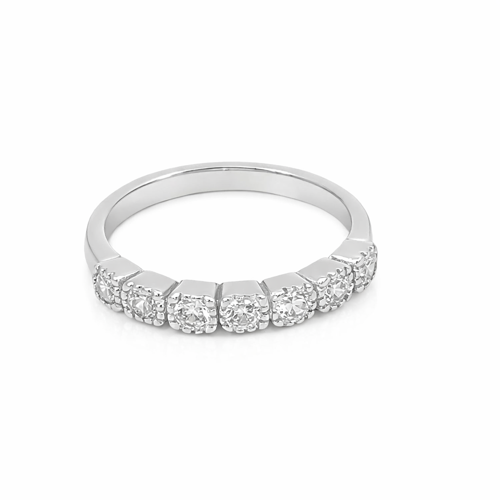Silver cz pave bezel set ring