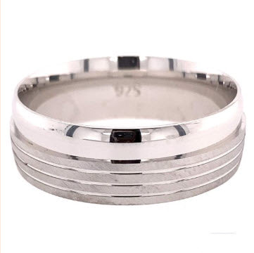 SILVER RHODIUM PLATED MENS WED BAND WITH