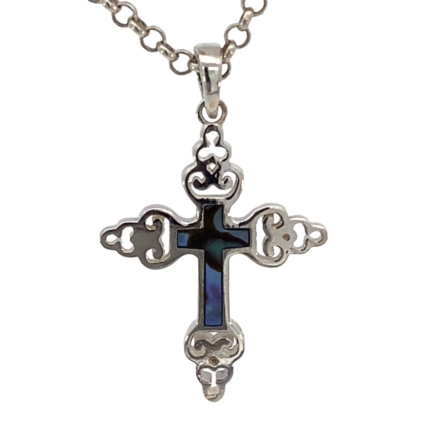 SILVER MOTHER OF PEARL ABALONE SCALLOP ENDS CROSS
