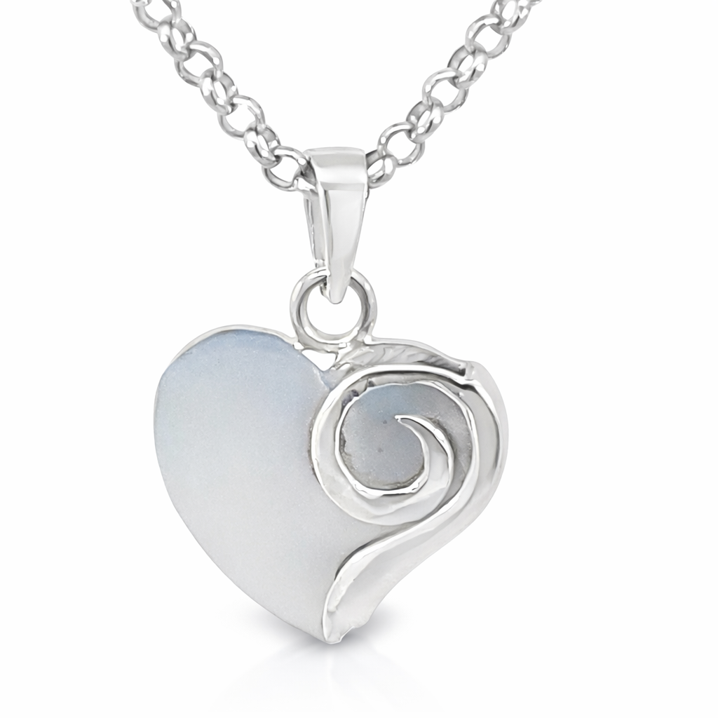 SILVER BLUE MOP HEART SPIRAL PENDANT