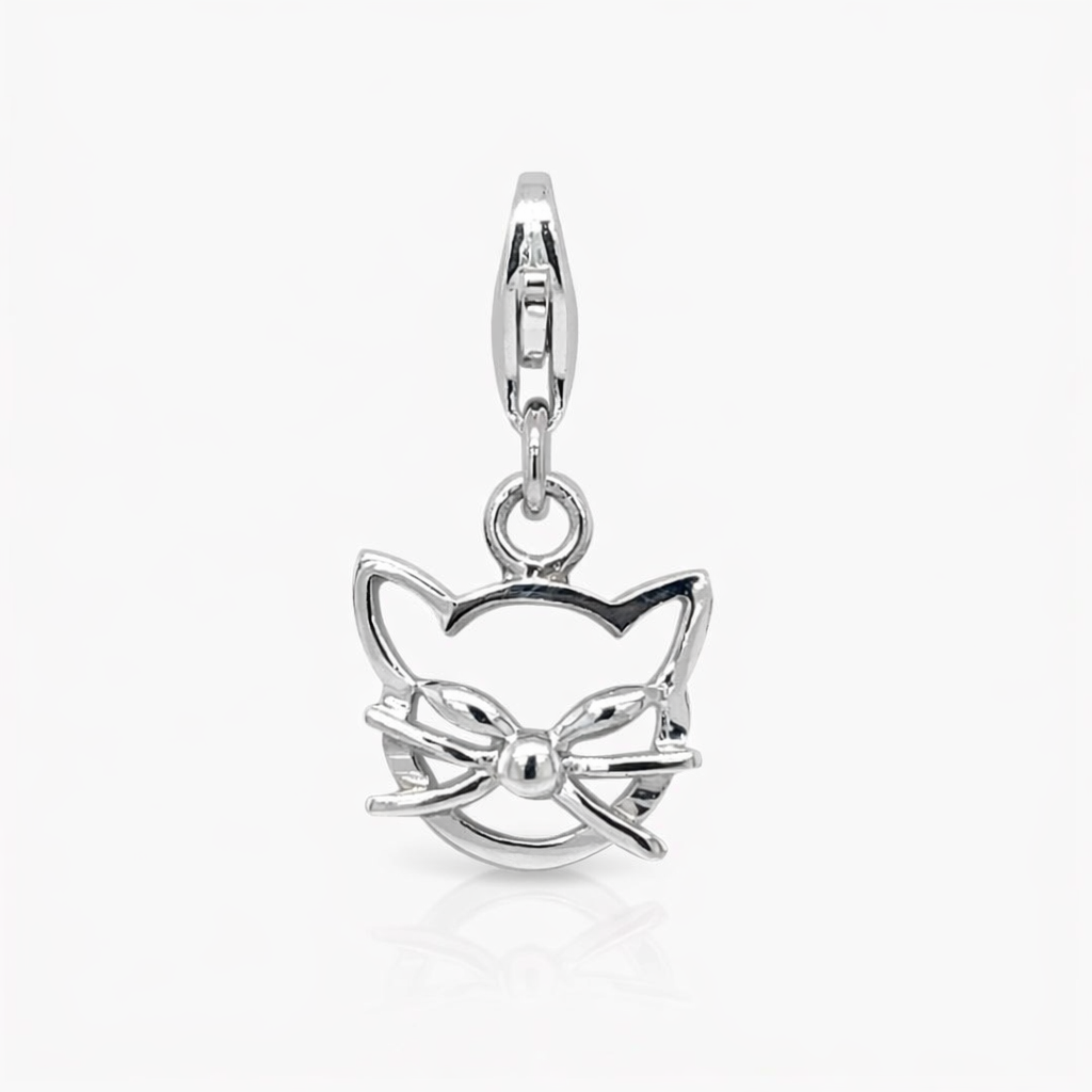 Silver cats head outline charm