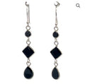 SILVER BLACK ROUND & TEARDROP & SQUARE FACET DROP EARRINGS