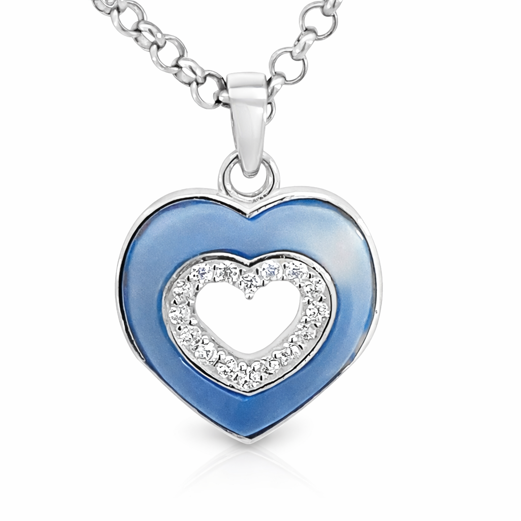 SILVER BLUE MOP CZ PAVE OPEN CUT HEART