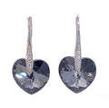 SILVER BLACK SWAROVSKI HEART DROP EARRINGS