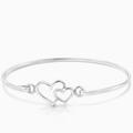 Silver double heart hinged bangle