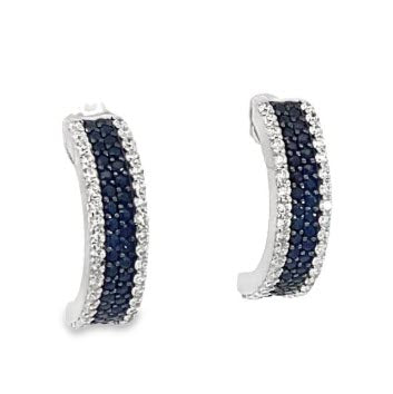 SILVER BLACK & WHITE CZ PAVE 4 STRAND HALF HOOP EARRINGS