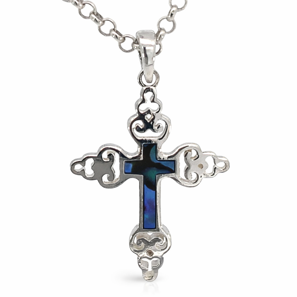 SILVER MOTHER OF PEARL ABALONE SCALLOP ENDS CROSS