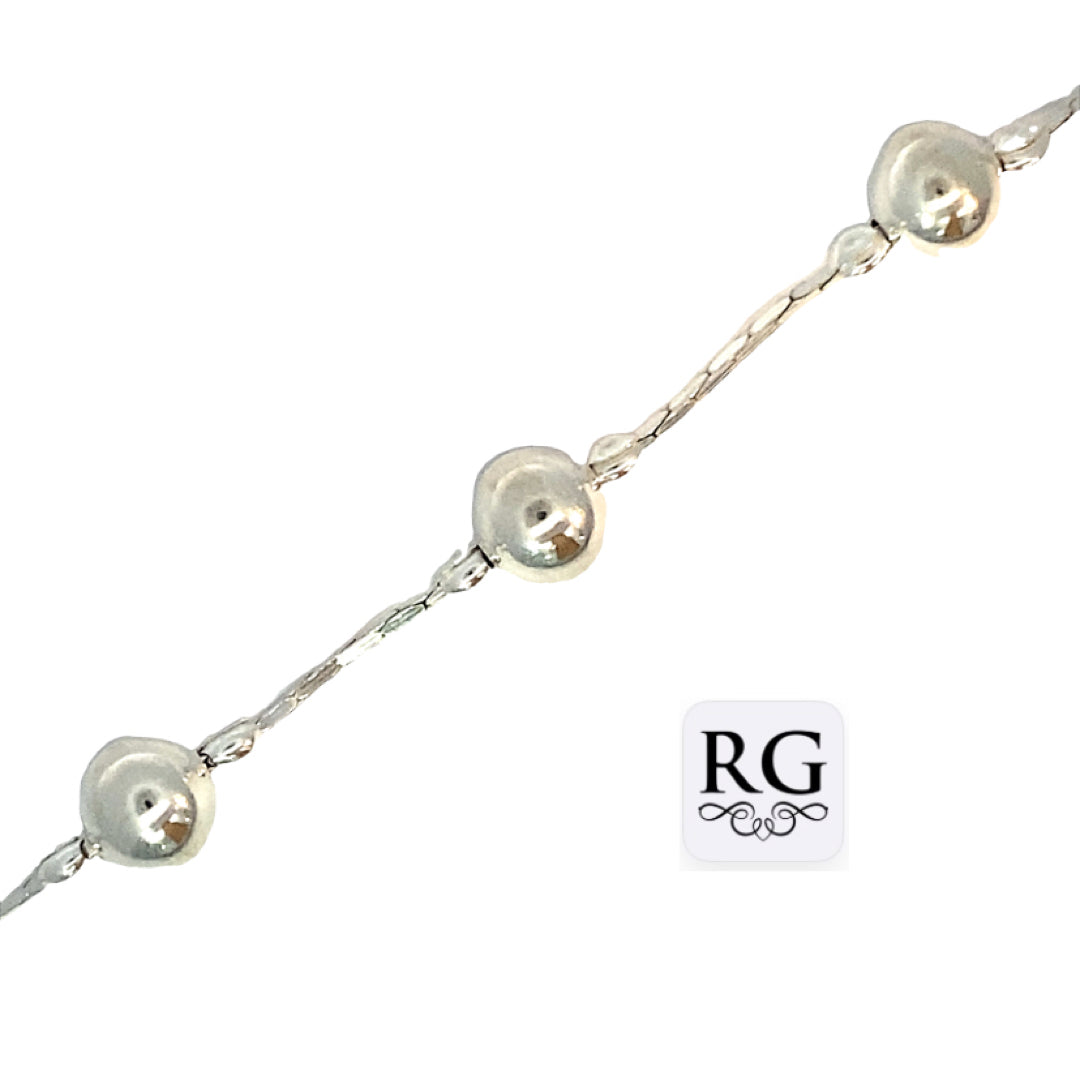 SILVER BALLS ON SQ LINK LARET BRACELET
