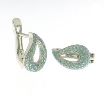 SILVER BLUE CZ OPEN CUT TEARDROP STUD EARRINGS