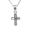 SILVER MOTHER OF PEARL TUBE SET FLAT CROSS