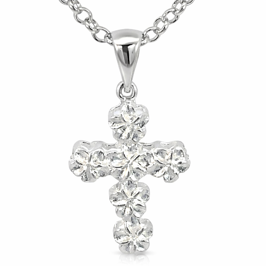 SILVER MATT PLUMERIA FLOWER CROSS