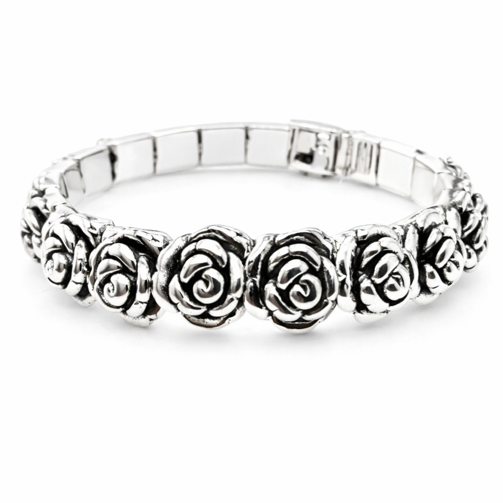 Sivler oxidized electroformed rose bangle
