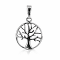 Silver rhodium plated filligree tree of life round pendant