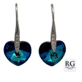 Silver blue swarovski heart drop earrings