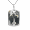 Silver plain scallop cross on rectangle disc pendant