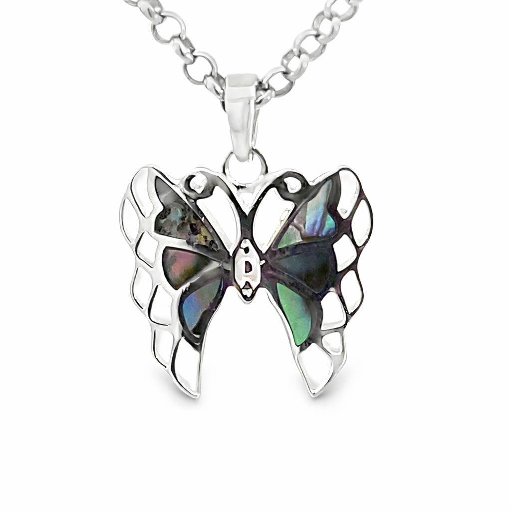 SILVER ABALONE OPEN CUT BUTTERFLY PEND
