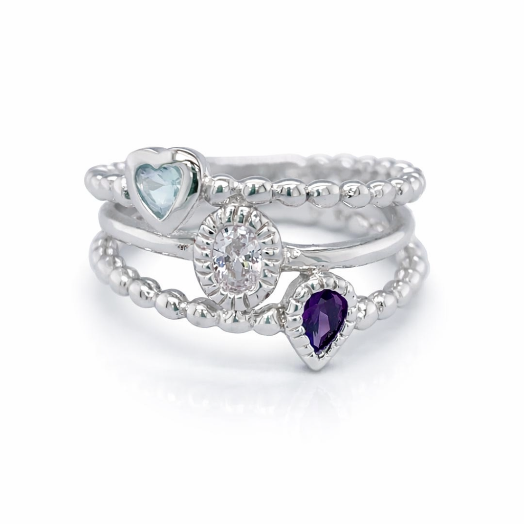 Silver cz bead ring