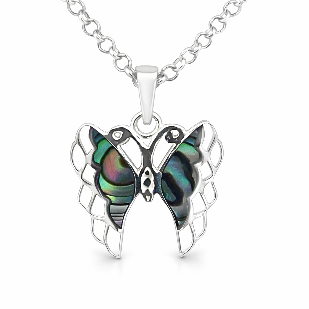 SILVER ABALONE OPEN CUT BUTTERFLY PENDANT
