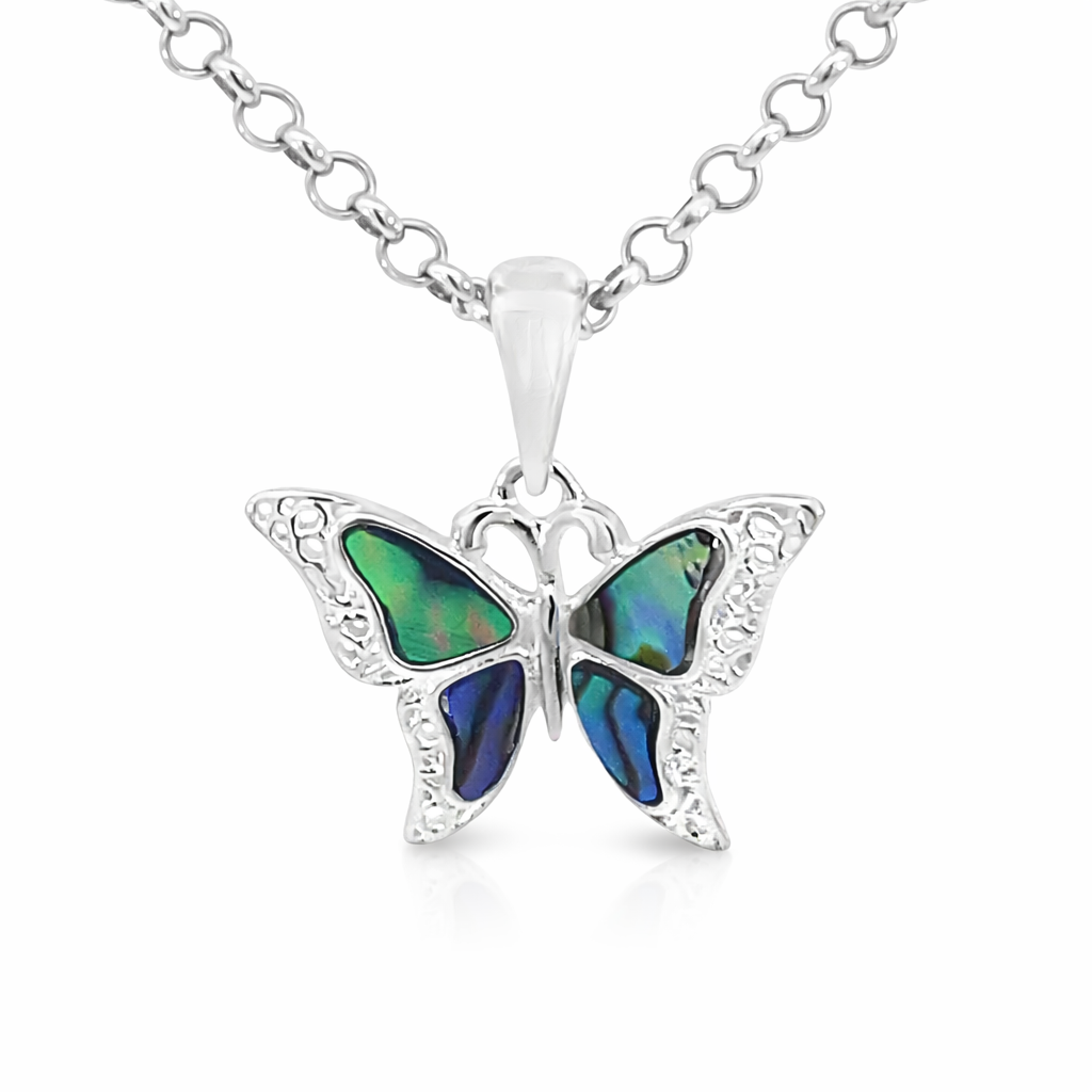 SILVER ABALONE FILIGREE SIDES BUTTERFLY