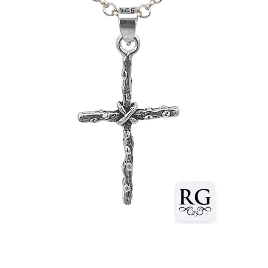 SILVER OXIZED BEADED CRISS CROSS, CROSS