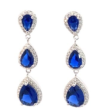 SILVER BLUE & WHITE TRIPLE TEARDROP EARRINGS
