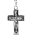 SILVER OXIZED CZ PAVE MILLGRAIN CROSS