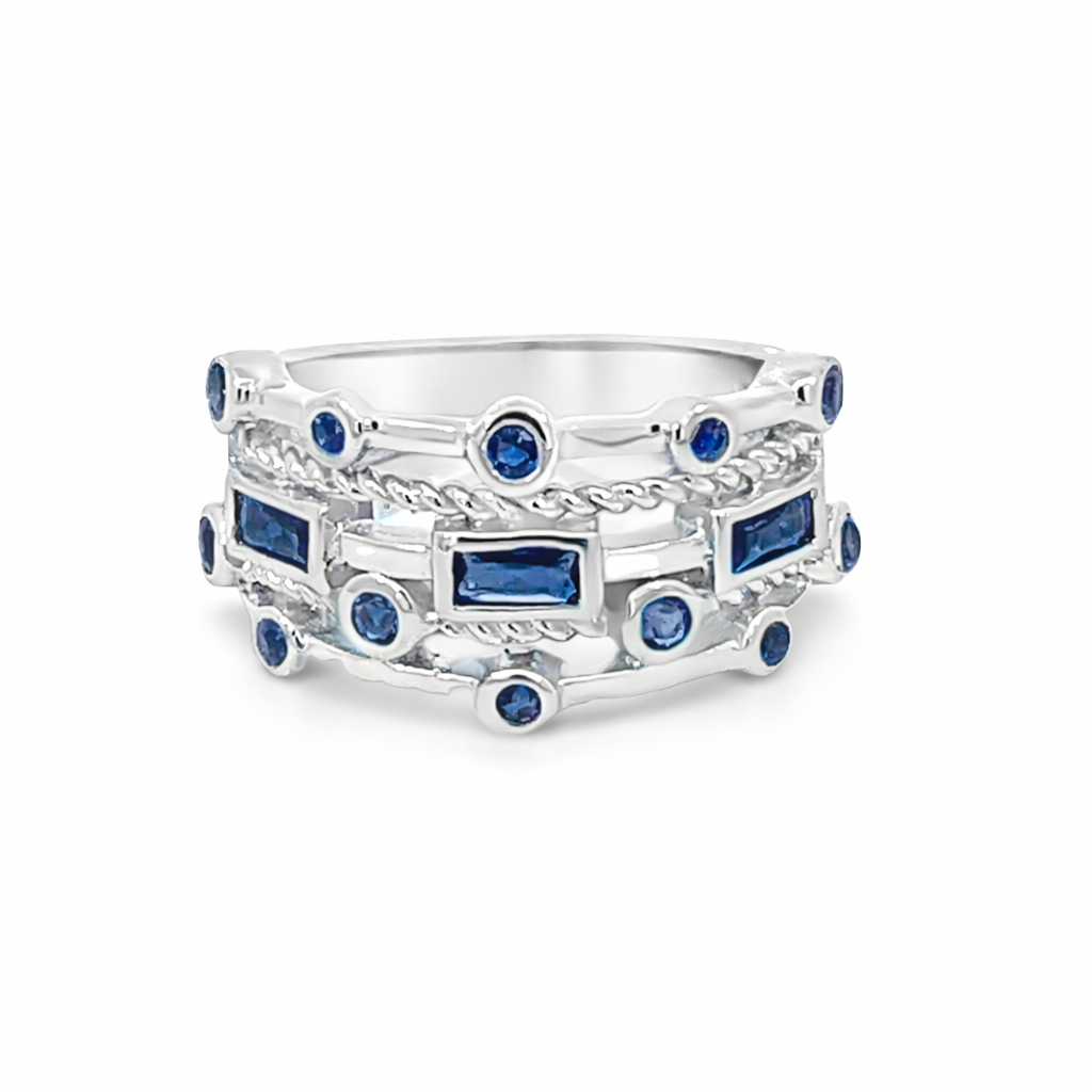 Silver blue sapphire cz ring