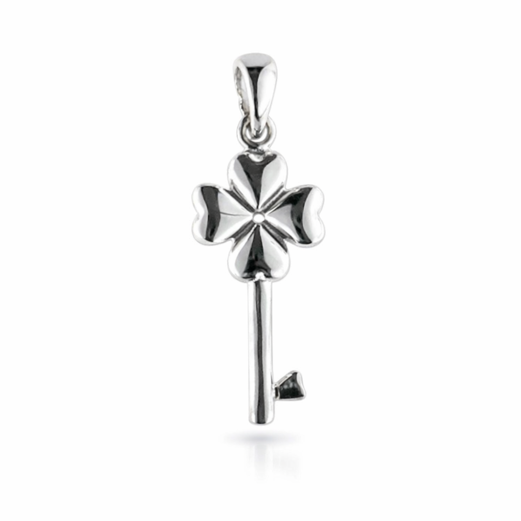 SILVER 4 LEAF CLOVER KEY PENDANT
