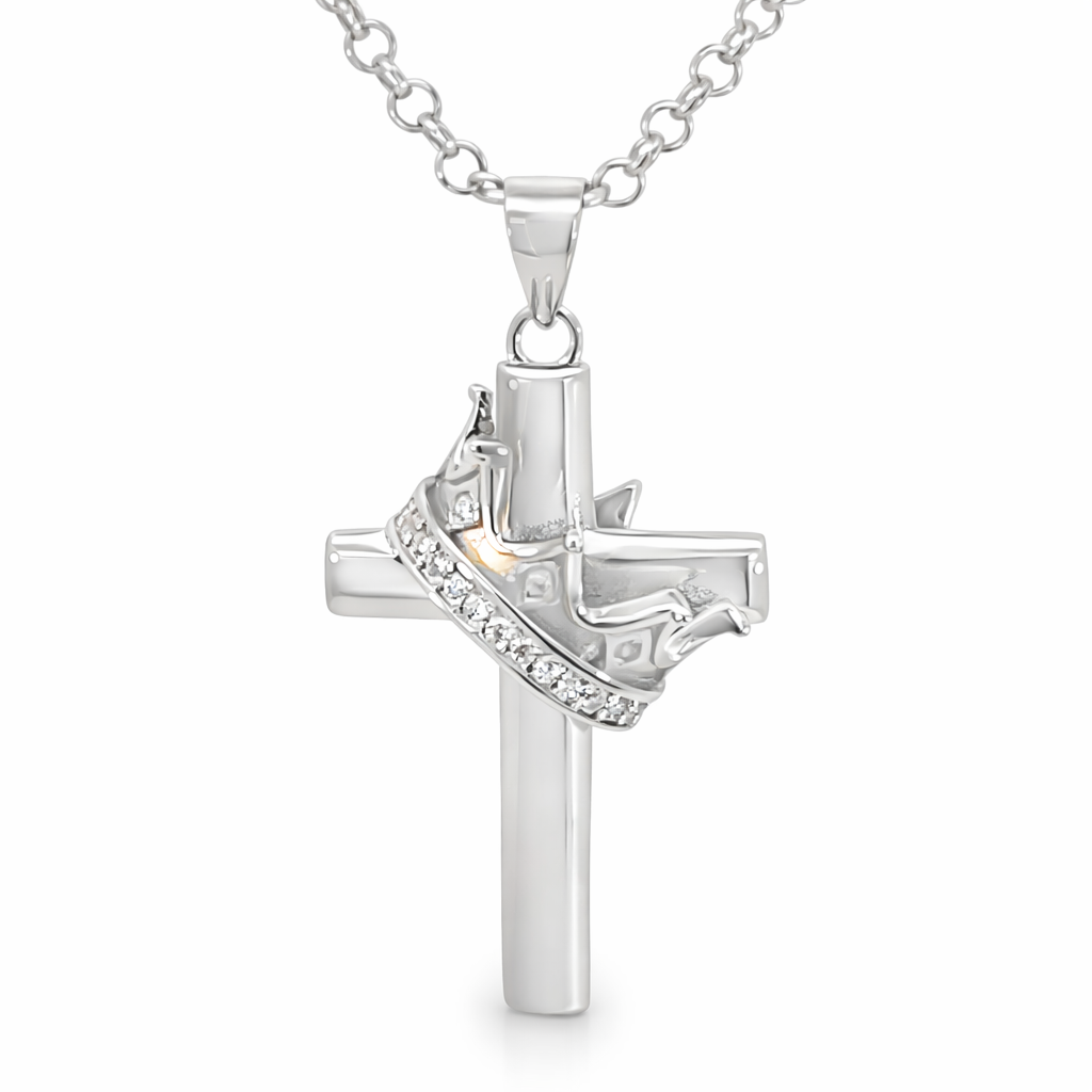Silver cz pave crown on plain cross