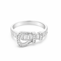 Silver - Baguette & Round CZ Buckle Ring