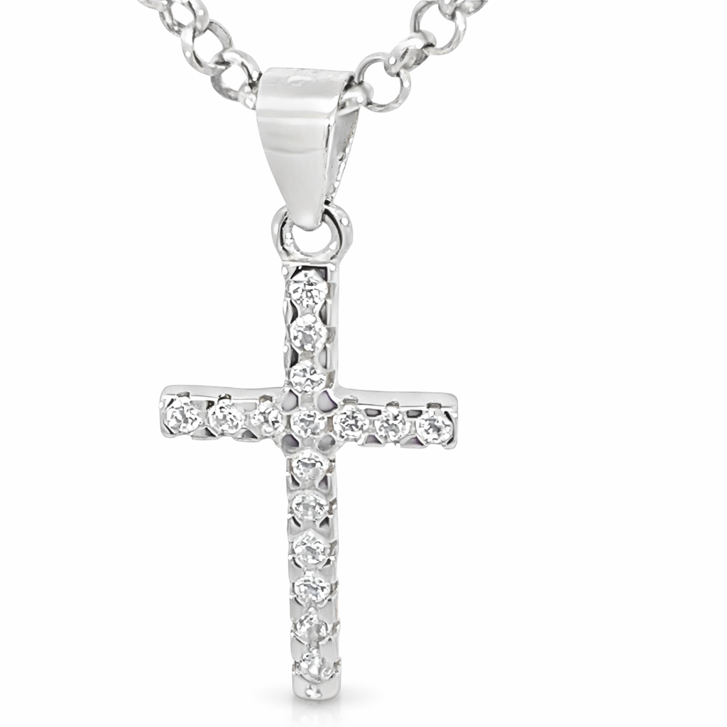 Silver cz pave claw set cross