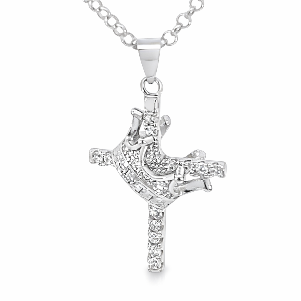 Silver crown on cz pave cross