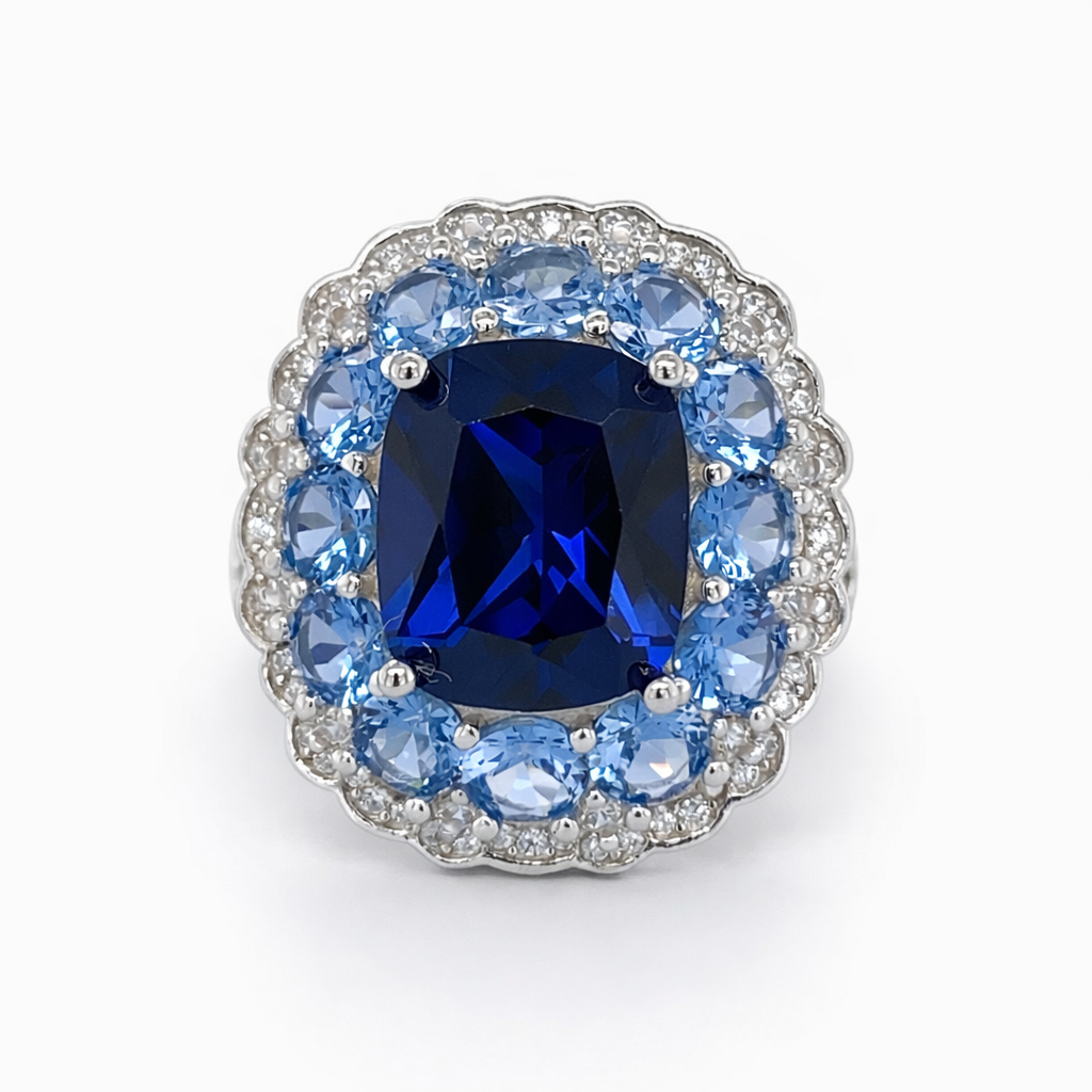 Blue Oval CZ Pave Chunky Ring