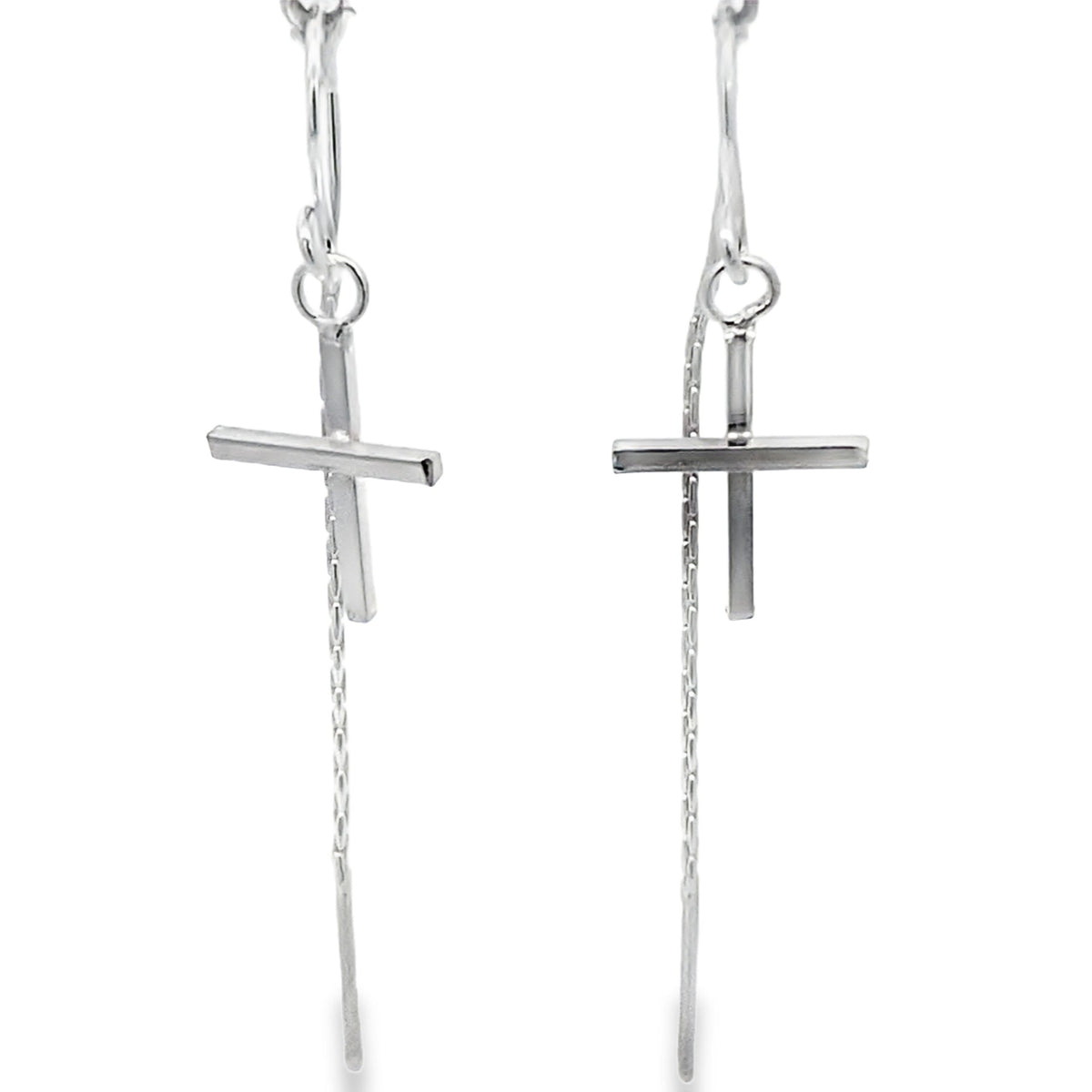 Silver cross on chain earrings