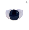 SILVER CUSHION BLACK AGATE MENS SIGNET RING