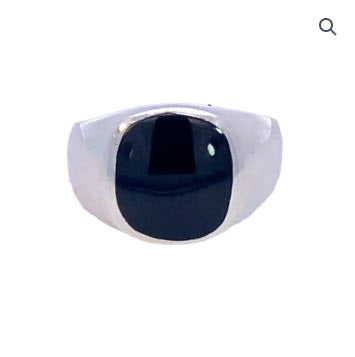 SILVER CUSHION BLACK AGATE MENS SIGNET RING