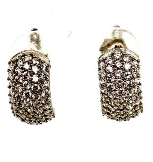 SILVER 5 STRAND CZ PAVE OVAL HUGGIES EARRINGS